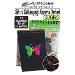 Gökkuşağı Kazıma Defteri Sihirli A5 15X20 Cm 3 Paket 10 Sayfa Spiralli Scratch Note Spralli Siyah Sihirli Resim Defteri