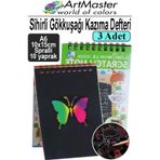 Gökkuşağı Kazıma Defteri Sihirli A6 10X15 Cm 3 Paket 10 Sayfa Spiralli Scratch Note Spralli Siyah Sihirli Resim Defteri