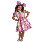 Gökkuşağı Minnie Mouse kostümü, Disney resmi Minnie Mouse kostümü, kızlar için beden L (4-6x)