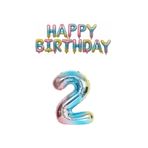 Gökkuşağı Renk Happy Bırthday ve Rakam Folyo Balon Seti Yaş 2