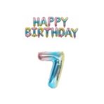 Gökkuşağı Renk Happy Bırthday ve Rakam Folyo Balon Seti Yaş 7