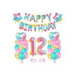 Gökkuşağı Renk Happy Bırthday Yıldız Kalp Rakam Folyo Balon Seti Yaş 12