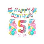 Gökkuşağı Renk Happy Bırthday Yıldız Kalp Rakam Folyo Balon Seti Yaş 5