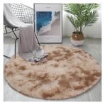 Gökkuşağı Shaggy Kabarık Yuvarlak Peluş Halı Oturma Odası Yatak Odası için Yumuşak Başucu Alan Kilimleri Çocuk Odası Mat Deve 120X120 cm
