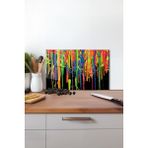 Gökkuşağı Suluboya Cam Kesme Tahtası, Silikon Ayaklı, Isıya Kırılmaya Dayanıklı, Sunum Kesim Tablası - 23 x 35 cm