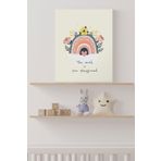 Gökkuşağı ve Çiçek Desenli Bebek Odası Kanvas Tablo – 30x40 cm | Rainbow Floral Temalı Duvar Dekoru