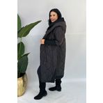 GÖKSEL -20 Trikolu Büyük Beden Uzun Mont - Siyah