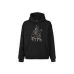Göktürkçe Eski Türk Bozkurt Wolf Kurt Ön Baskılı Sweatshirt Unisex Kapüşonlu Hoodie Siyah