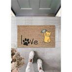 Gökyaprak K-2010 Dijital Baskı Kahverengi Patili Love Yazılı Maskeli Kedi Dekoratif Kapı Paspası