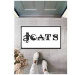 Gökyaprak K-2028 Dijital Baskı Beyaz Kedilerle Bezenmiş Cats Yazılı Dekoratif Kapı Paspası