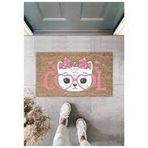 Gökyaprak K-2039 Dijital Baskı Kahverengi Cool Pembe Gözlüklü Fiyonklu Kedi Dekoratif Kapı Paspası