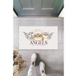 Gökyaprak K-3343 Angels Kediler Desen Home Beyaz Kapı Önü Paspası