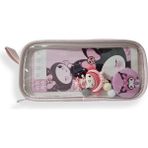 Gökyüzü Işığı Kuromi ve My Melody Kalemlik Şeffaf Bölmeli Pembe Tekstil Malzeme ile Okul ve Ofis Uyumlu
