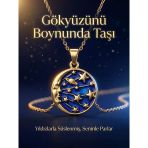 Gökyüzü Kolye 316L Çelik Gold Kaplama Mavi Mineli Ay Yıldız Gezegen Kolye Kadın Takı Hediye