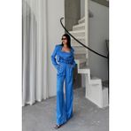 Gökyüzü Moda JAKARLI BLUZU TASARIM DETAYLI CEKET-PANTOLON-BLUZ 3 LÜ TAKIM - Mavi