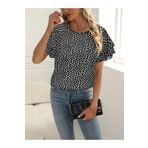 Gökyüzü Moda Kadın Kısa Kollu Kolları Volanlı Baskılı Süprem Bluz