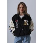 Gökyüzü Moda Kaşe Biker Ceket - Siyah