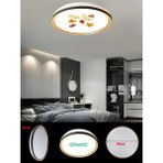 Gökyüzü Panel Sonbahar Yaprakları, Gold Ledli Tavan Armatürü, 45W – Beyaz Işık 7000K - 50Cm Modern Yuvarlak Avize