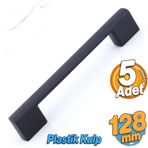 Gölcük 128 Mm (Sert Plastik) 5 Adet Siyah Mobilya Çekmece Mutfak Dolap Dolabı Kulpu Kulbu Kulpları