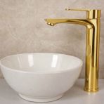Gold Altın Renk Kaplamalı Çanak Lavabo Bataryası Yüksek Banyo Lavabo Bataryası - Beyaz - Altın