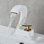 Gold Beyaz Güverte Monte Tek Delik Şelale Havza Banyo Lavabo Musluğu Sıcak ve Soğuk
