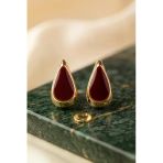 Gold Bordo Mineli Damla Küpe