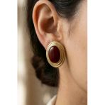 Gold Bordo Sedefli Silindir Küpe