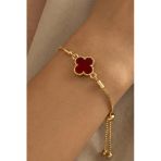 Gold Bordo Taşlı Asansör Bileklik