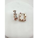 Gold Bordo Zirkon Taşlı Mini Kare İthal Küpe