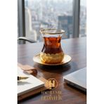 Gold Çay Bardağı Seti | 6 Kişilik Çay Bardak Takımı | Petek Desenli Altın Varaklı Lüks Çay Takımı | Ofis Çay Bardağı Takımı