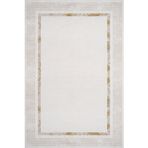 Gold Çerçeveli Modern Geometrik Etnik Eskitme Desenli Boho Makinada Yıkanabilir Hafif Hav Toz Vermez Leke Tutmaz Kaymaz Taban Dijital Makine Baskı Halı Oturma Odası Salon Yolluk Koridor Mutfak Halısı