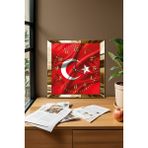 Gold Çerçeveli Türk Bayrağı Temalı Dekoratif Mdf Duvar Saati - Altın - 40 x 40