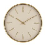 Gold Çerçeveli Yuvarlak Duvar Saati, 41 cm, Metal, Sessiz Mekanizma, Salon ve Yatak Odası için Dekoratif Saat