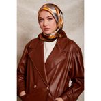 Gold Çiçek Desenli Twill İpek Eşarp