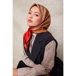 Gold Desenli Twill İpek Eşarp