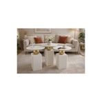 Gold Design OBLİX krem-gold kombini lake mobilya üçlü takım yan sehpa ,zigon 50-55-60 CM
