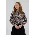 Gold Düğmeli Scuba Ceket - Leopar - 2 Drop - 38