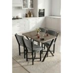 Gold Falez Mutfak Masası 4 Sandalyeli Set 110X70 cm Modern Masa Takımı Cafe Balkon Ofis Masa Elma 9886 Gri