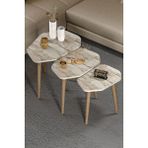 Gold Falez Zigon Sehpa 3'lü Set Ahşap Ayaklı Suntalam Yüzeyli Modern Tasarım 60 cm - Bej