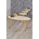 Gold Falez Zigon Sehpa ve Orta Sehpa Elips Gold Metal Ayak Gold Krem Set
