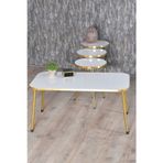 Gold Falez Zigon Sehpa ve Orta Sehpa Kr Gold Metal Ayak Gold Beyaz Set
