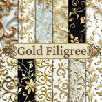 Gold Filigree Scrapbook Paper Craft Pad: 12 Golden Designs, 24 Double-Side Sheets Printed on 8.5"x8.5" Size Paper With Premium Color. Perfect for ... Collage, Cardstock, Gift Wrapping and More!