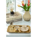 Gold Gül Detaylı Çerçeveli Sunum Tepsisi 33X18 cm Paslanmaz Çelik - Altın - Seçenek 1