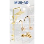 Gold Kare Robot Duş Seti - Banyo- Eviye Lavabo Bataryası Musluğu 4'lü Set
