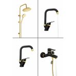 Gold Kare Robot Seti, Siyah Gold Banyo, Lavabo, Mutfak Bataryası Çeşmesi 4’lü Set - Beyaz - Altın