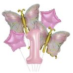 Gold Kelebekli Pembe 1 Yaş Rakam Balon Set