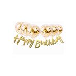 Gold Konfetili Şeffaf Balon Gümüş Happy Bırthday Kaligrafi Banner Yazı