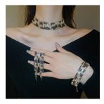 Gold Leopar Desenli Taşlı Şık Sallantılı Küpe Choker Kolye Su Yolu Bileklik Set