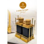 Gold Metal Standlı Siyah Ahşap Detaylı Bulaşık Deterjanı Sıvı Sabunluk Mutfak Seti-Sünger Hediyeli