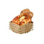 Gold Oval Köşeli Kare Ekmek Sepeti Şık,ekmeklik Hasır Örmeli Makrome-çok Amaçlı Metal Paslanmaz Altın